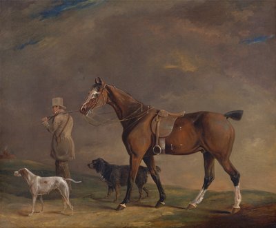 Un deportista con pony de caza y perros de caza de Edwin W. Cooper